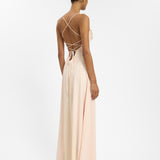 With Harper Lu Frill Backless Maxi Dress | Blush Satin