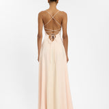 With Harper Lu Frill Backless Maxi Dress | Blush Satin