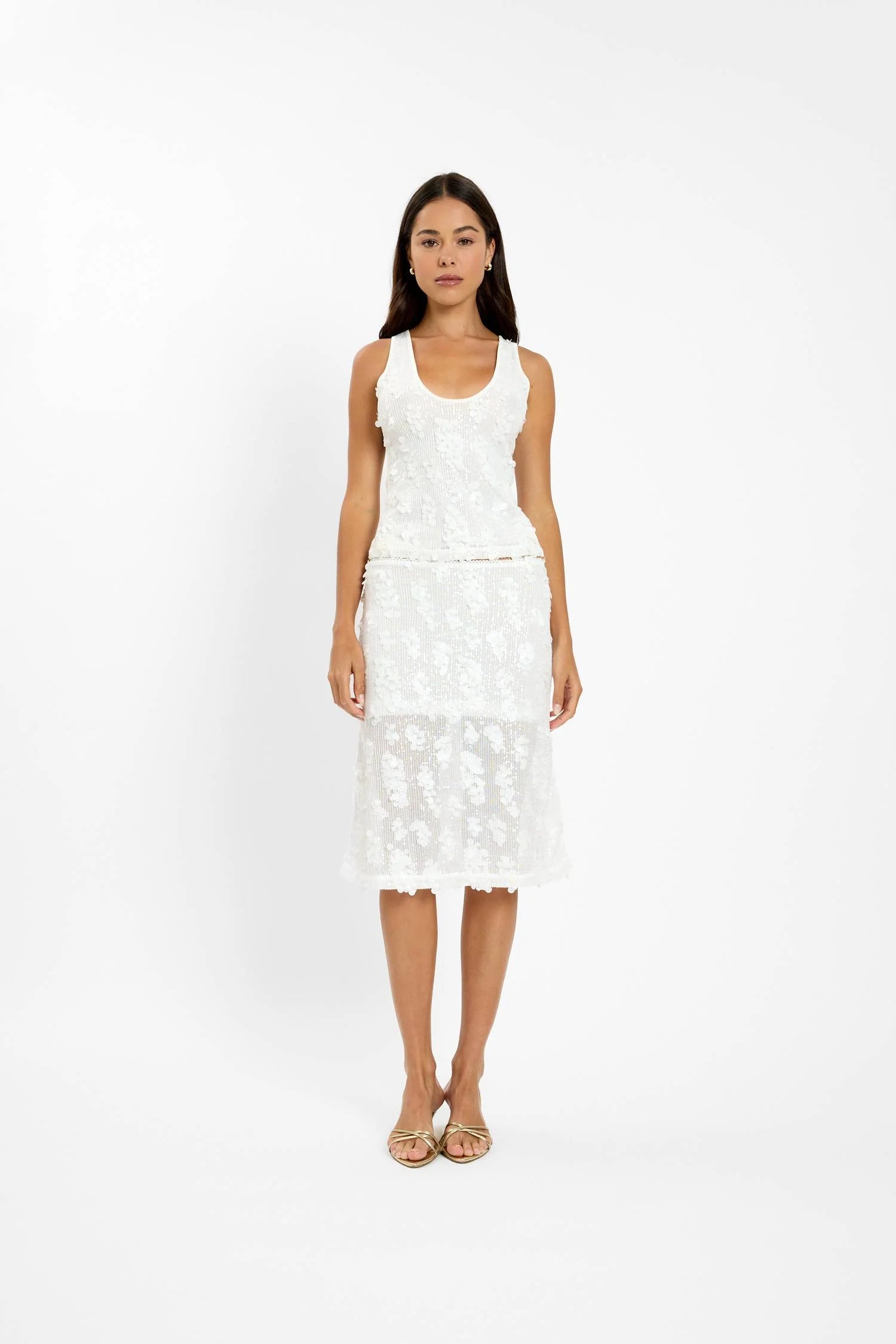 With Harper Lu Mesh Tank Top | White Sequin