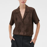 Oroton Ribbon Trim Camp Shirt | Dark Chocolate (PRE-ORDER)