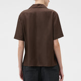 Oroton Ribbon Trim Camp Shirt | Dark Chocolate (PRE-ORDER)