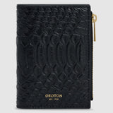 Oroton Mica Mini 10CC Zip Texture Wallet | Black Snake
