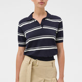 Oroton Short Sleeve Stripe Knit Polo | North Sea