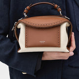 Oroton Mica Mini Bowler Canvas Broguing | Natural/Penny Brown (PRE-ORDER)