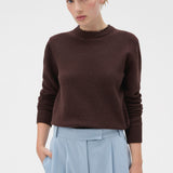 Oroton Embellished Rib Knit Crew | Dark Chocolate
