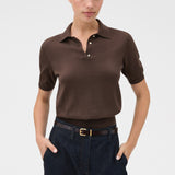 Oroton Short Sleeve Knit Polo | Bitter Chocolate