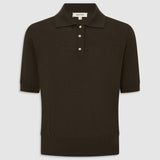 Oroton Short Sleeve Knit Polo | Bitter Chocolate