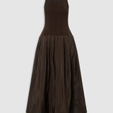 Oroton Knit Bodice Midi Dress | Dark Chocolate