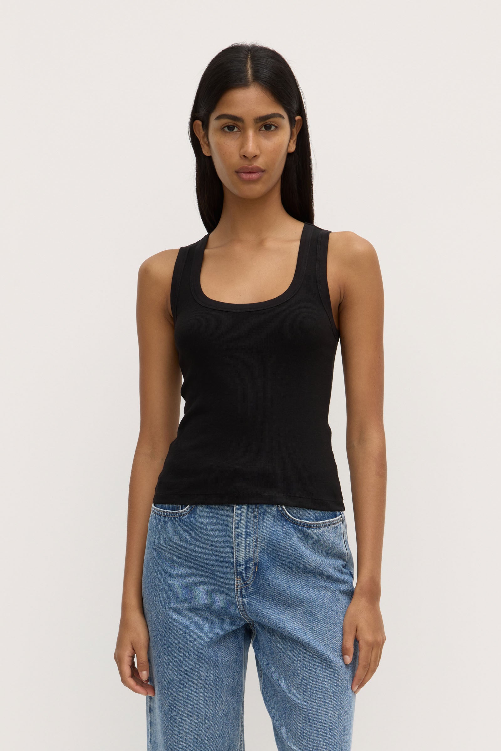Robyn Scoop Neck Rib Tank Black