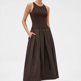 Oroton Knit Bodice Midi Dress | Dark Chocolate