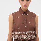 Oroton Floral Bandana Crop Shirt | Milk Chocolate