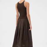 Oroton Knit Bodice Midi Dress | Dark Chocolate