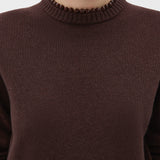 Oroton Embellished Rib Knit Crew | Dark Chocolate