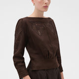 Oroton Draw Thread Detail Blouse | Dark Chocolate