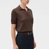 Oroton Short Sleeve Knit Polo | Bitter Chocolate
