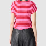 Bassike Stripe Raw Edge T-Shirt | Red/Pink/Washed Navy
