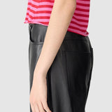 Bassike Stripe Raw Edge T-Shirt | Red/Pink/Washed Navy