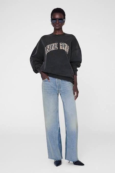 Anine Bing Miles Sweatshirt Leopard | Washed Black (PRE-ORDER)