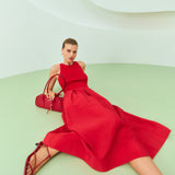 Oroton Knit Bodice Midi Dress | Ribbon Red