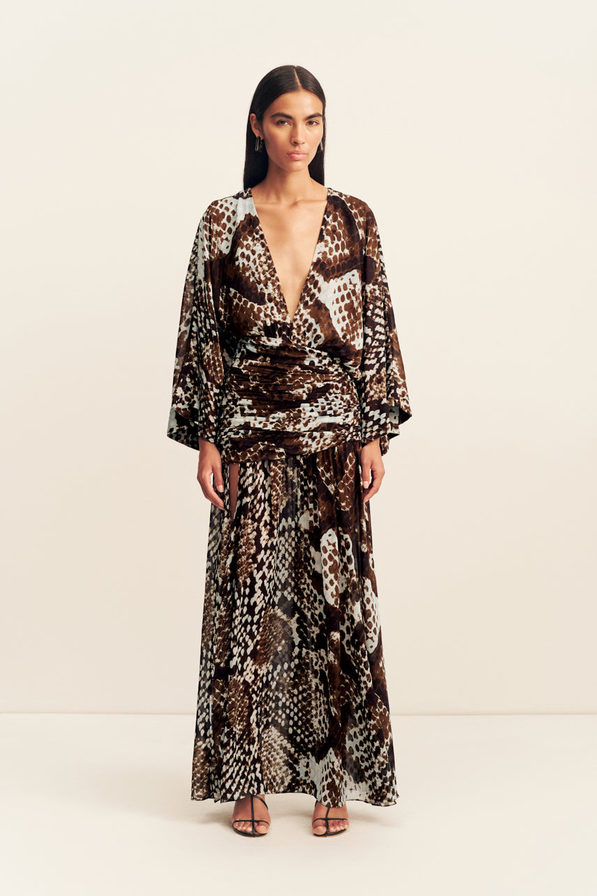 Maia Long Sleeve Plunged Maxi Dress