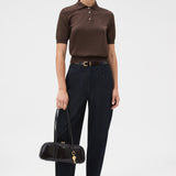 Oroton Short Sleeve Knit Polo | Bitter Chocolate