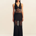 Jamila Plunged Lace Panelled Maxi Dress