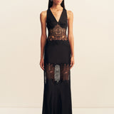 Jamila Plunged Lace Panelled Maxi Dress