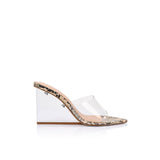 Lana Wilkinson Suzy Wedge Lucite & Snake Print Leather