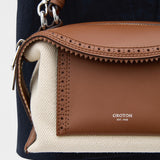 Oroton Mica Mini Bowler Canvas Broguing | Natural/Penny Brown (PRE-ORDER)