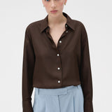 Oroton Long Sleeve Shirt | Dark Chocolate