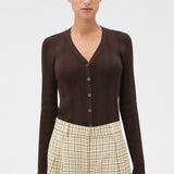 Oroton Ribbed Cardigan | Dark Chocolate