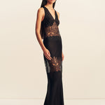 Jamila Plunged Lace Panelled Maxi Dress