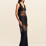 Jamila Plunged Lace Panelled Maxi Dress