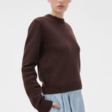 Oroton Embellished Rib Knit Crew | Dark Chocolate