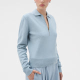 Oroton Long Sleeve Zip Polo | Twilight Blue
