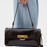 Oroton Finn Crackle Broguing Large Day Bag | Dark Brown