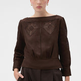 Oroton Draw Thread Detail Blouse | Dark Chocolate