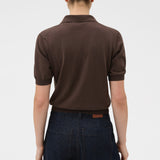 Oroton Short Sleeve Knit Polo | Bitter Chocolate