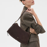 Oroton Cali Suede Shoulder Bag | Dark Chocolate (PRE-ORDER)