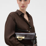 Oroton Finn Crackle Broguing Large Day Bag | Dark Brown