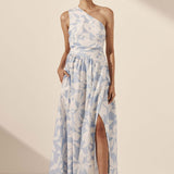 Shona Joy Mamounia Asymmetrical Gathered Maxi Dress| Sky/Ivory