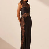 Shona Joy Jamila Lace High Neck Maxi Dress | Black (PRE-ORDER)