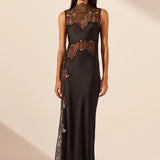 Shona Joy Jamila Lace High Neck Maxi Dress | Black (PRE-ORDER)
