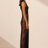 Shona Joy Jamila Lace High Neck Maxi Dress | Black (PRE-ORDER)