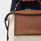 Oroton Mica Bowler Canvas Broguing | Natural/Penny Brown