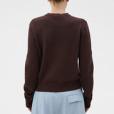Oroton Embellished Rib Knit Crew | Dark Chocolate