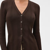 Oroton Ribbed Cardigan | Dark Chocolate
