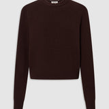 Oroton Embellished Rib Knit Crew | Dark Chocolate
