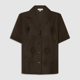 Oroton Ribbon Trim Camp Shirt | Dark Chocolate (PRE-ORDER)