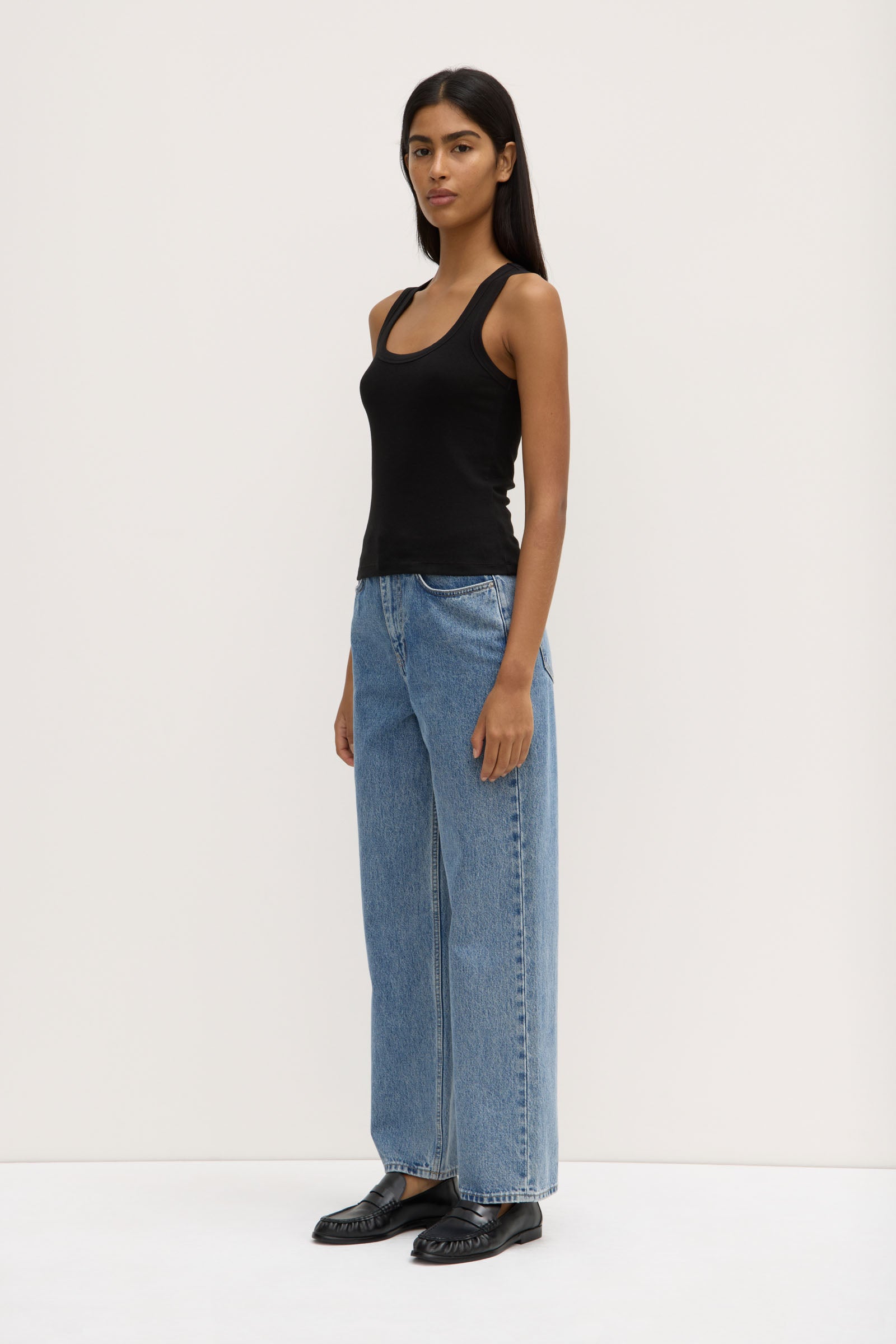 Robyn Scoop Neck Rib Tank Black